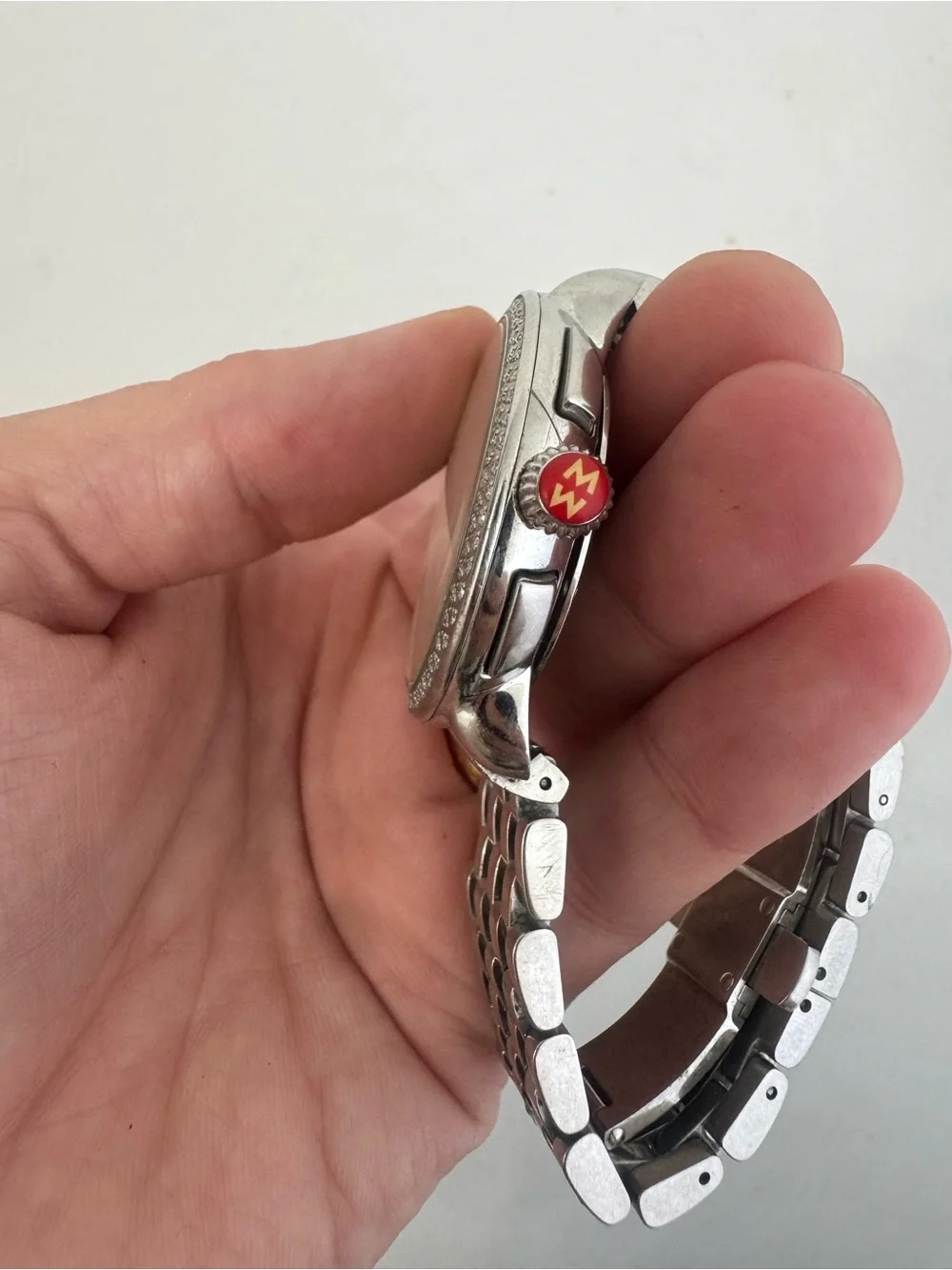 Woman’s Michele Silver Stainless Steel Chronograph Watch - Serein w/WATER DAMAGE
